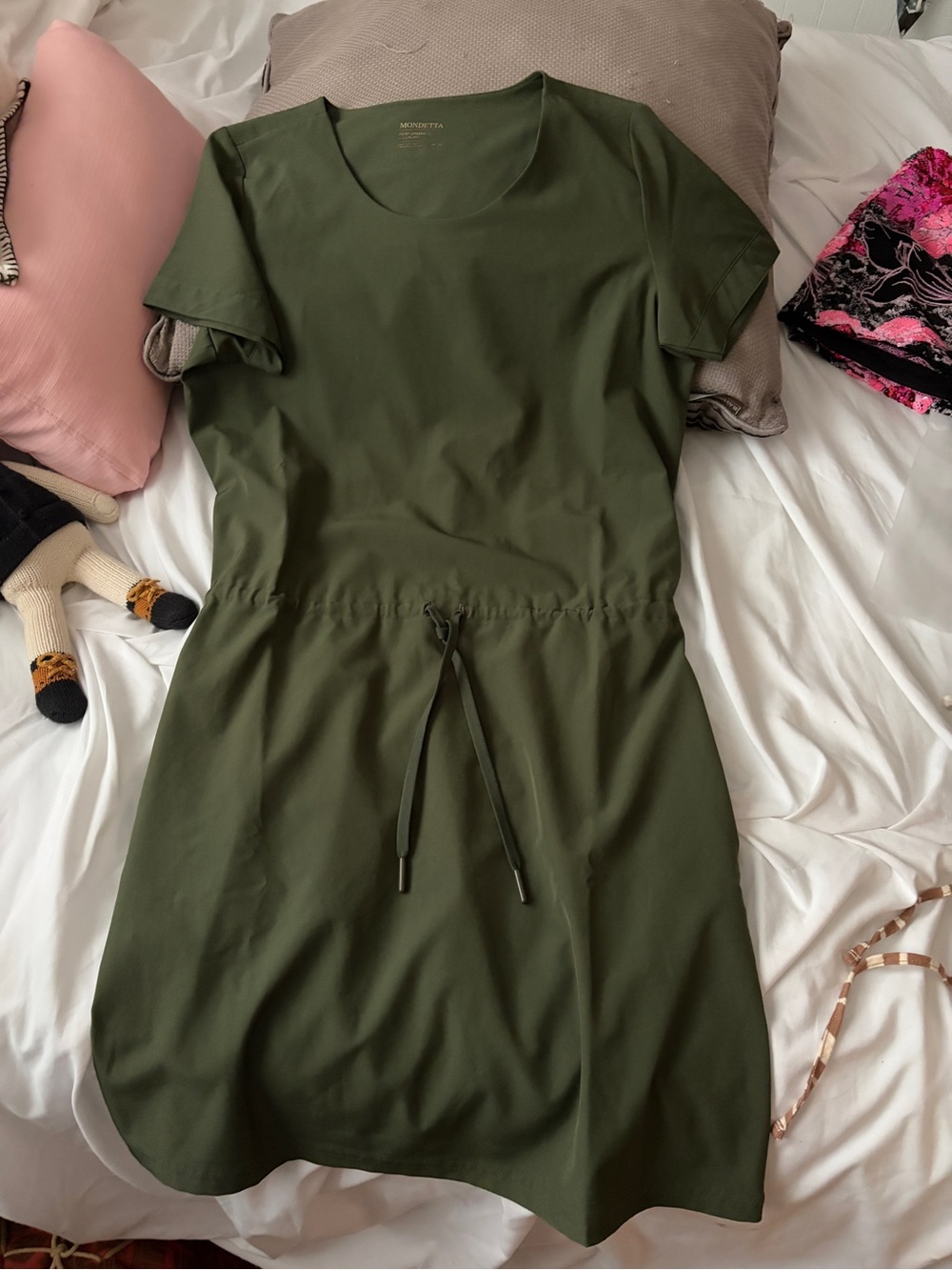 Mondetta Olive Green Drawstring Waist Tee Dress